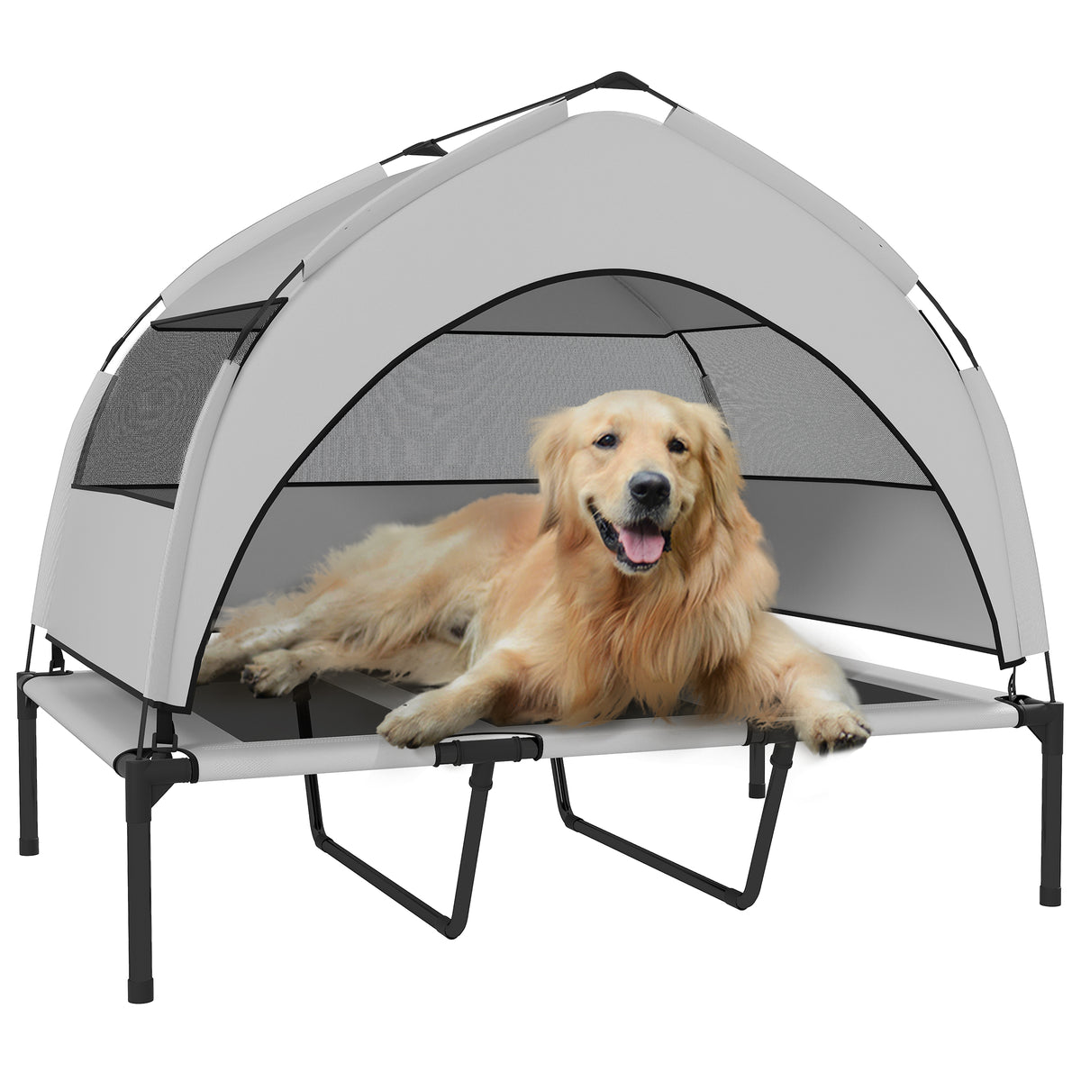 Portable Elevated Dog Bed with Removable Canopy, 106 x 76 x 94 cm