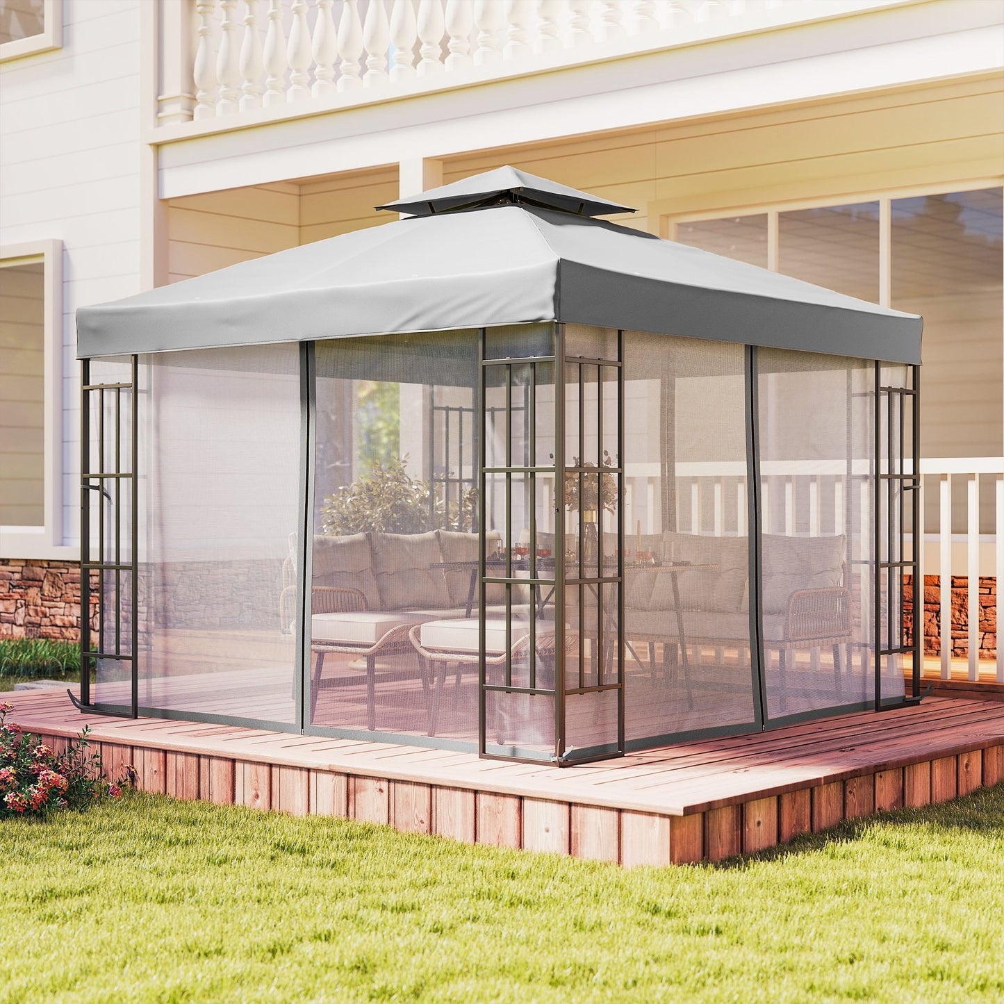 3 x 3(m) Patio Gazebo Canopy Garden Pavilion, Light Grey