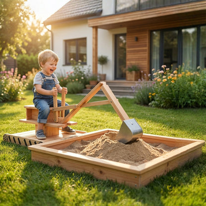 Wooden Sandbox with Digger 360° Swivel Seat