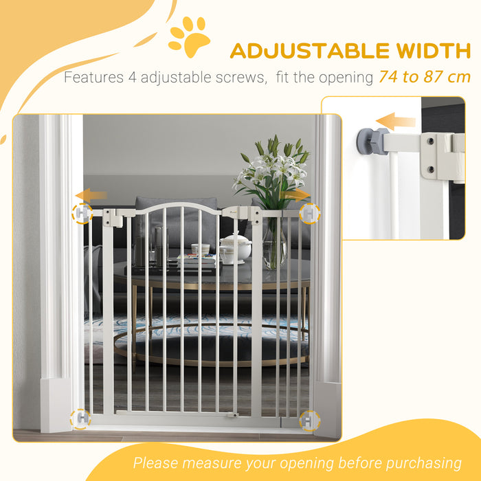 Metal 74-87cm Adjustable Pet Gate Safety Barrier w/ Auto-Close Door White