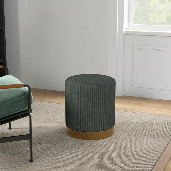 Modern Round Footstool, Fabric Upholstered Foot Rest, Dark Green