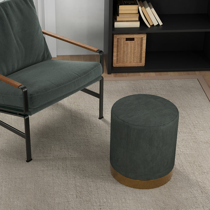 Modern Round Footstool, Fabric Upholstered Foot Rest, Dark Green