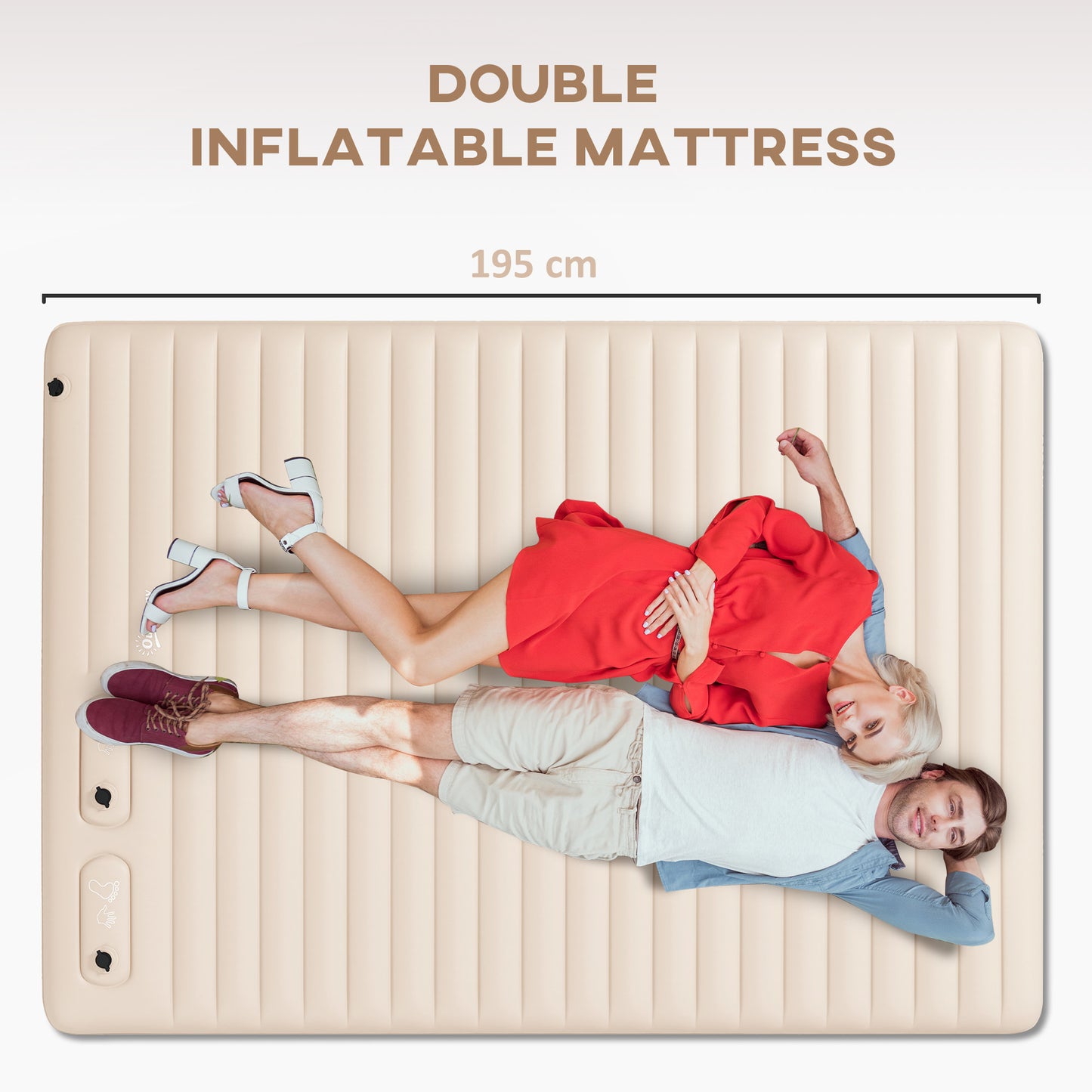 Double Air Bed Inflatable Mattress, 195 x 140 x 10cm, White