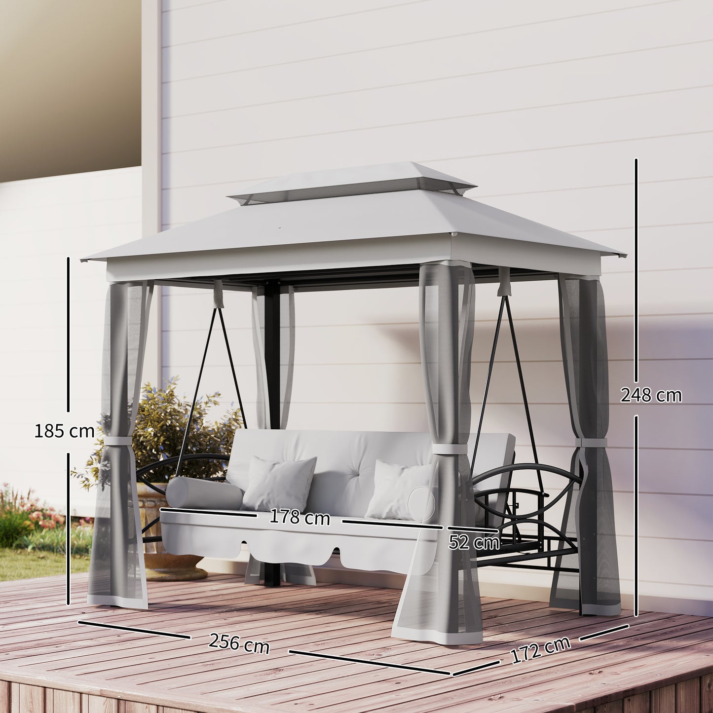 3 Seater Swing Chair Hammock Gazebo Patio Bench Outdoor Light Grey