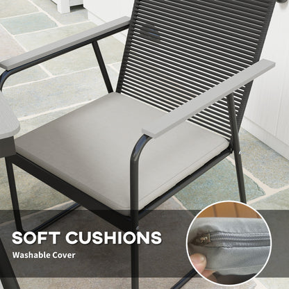 6 Seater Garden Dining Set with Cushions Rattan Backrest, Grey