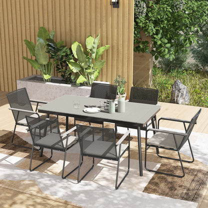 6 Seater Garden Dining Set with Cushions Rattan Backrest, Grey