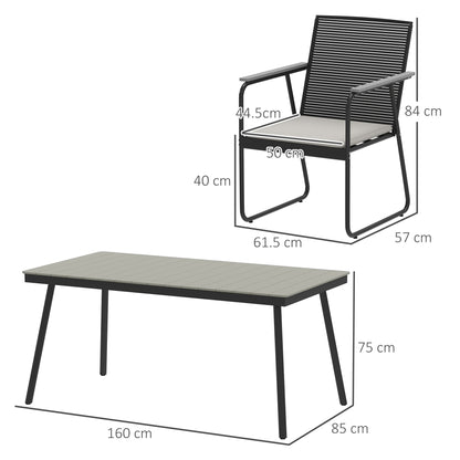 6 Seater Garden Dining Set with Cushions Rattan Backrest, Grey