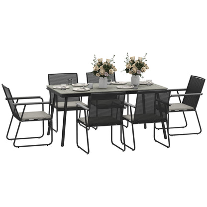 6 Seater Garden Dining Set with Cushions Rattan Backrest, Grey