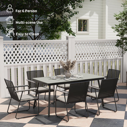 6 Seater Garden Dining Set with Cushions Rattan Backrest, Grey