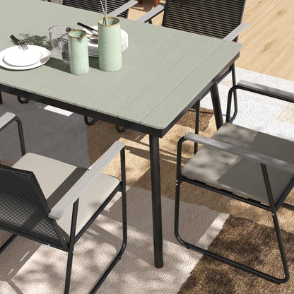 6 Seater Garden Dining Set with Cushions Rattan Backrest, Grey