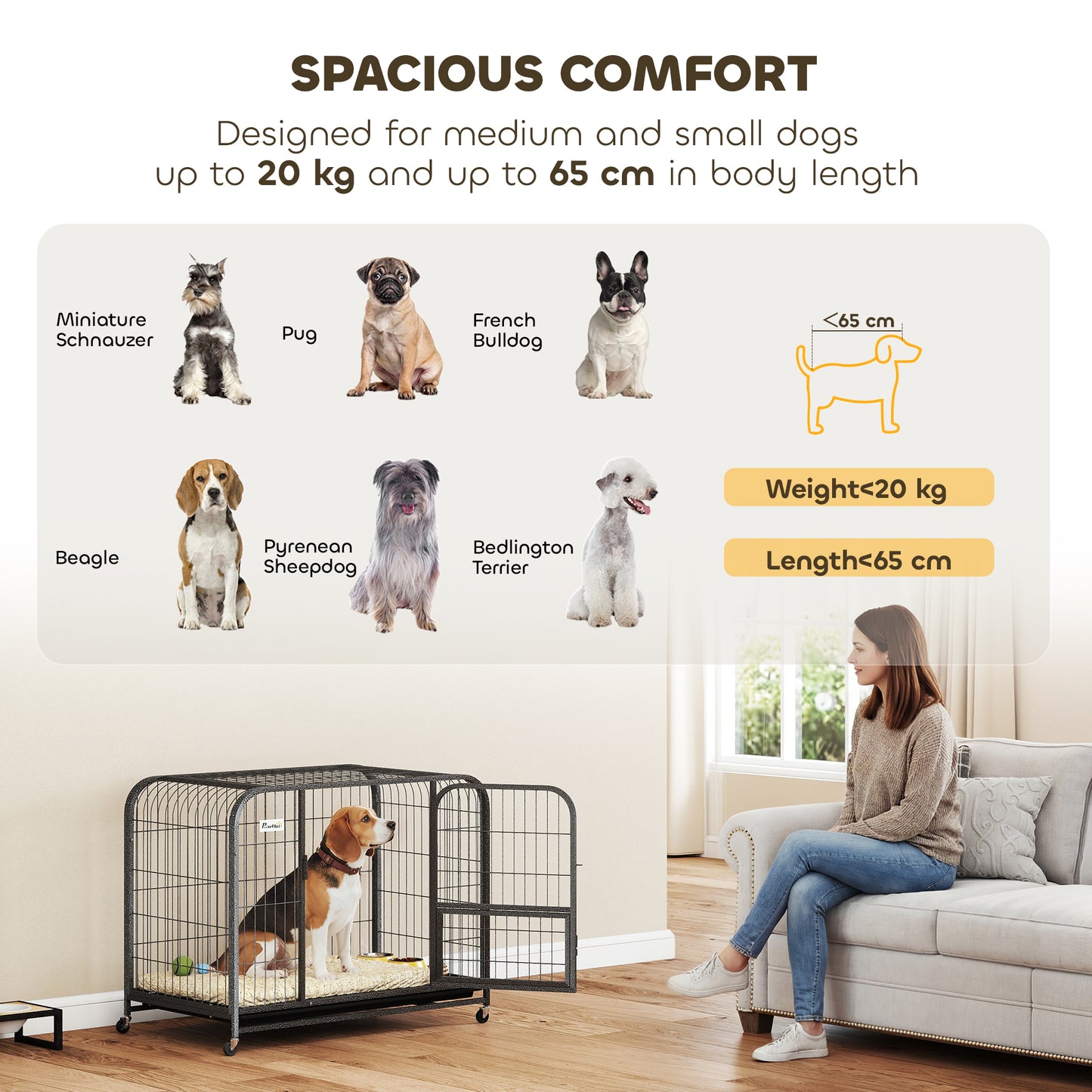 Heavy Duty Dog Crate, Large Dog Cage with Wheels and Tray