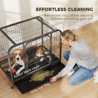 Heavy Duty Dog Crate, Large Dog Cage with Wheels and Tray