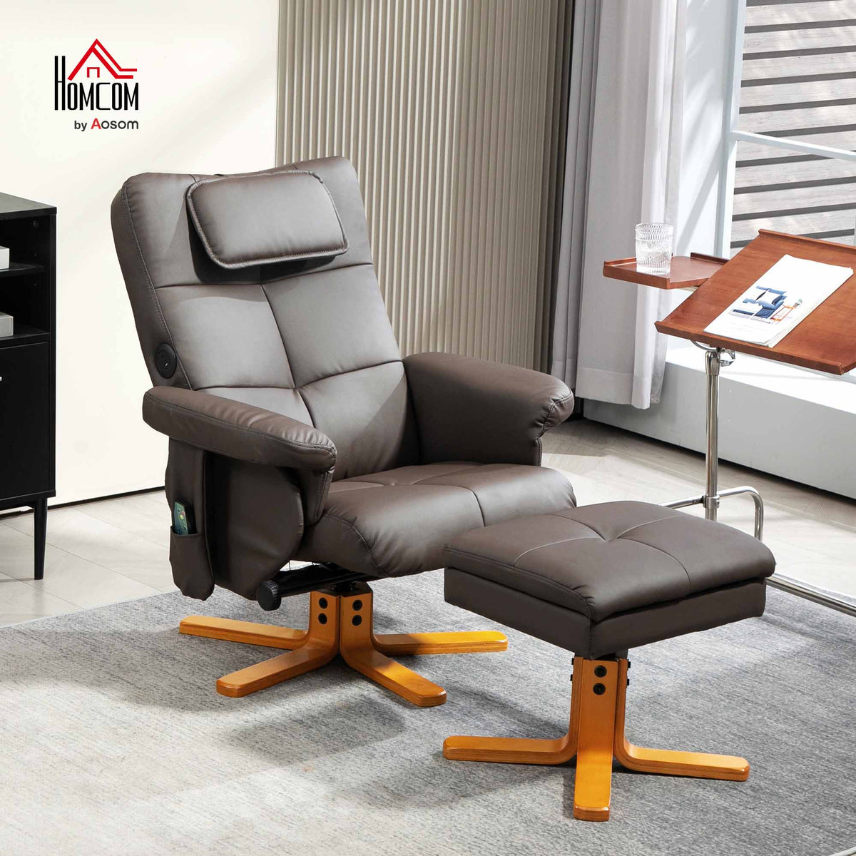 Massage Recliner Chair with Footstool and Hidden Storage, Dark Brown