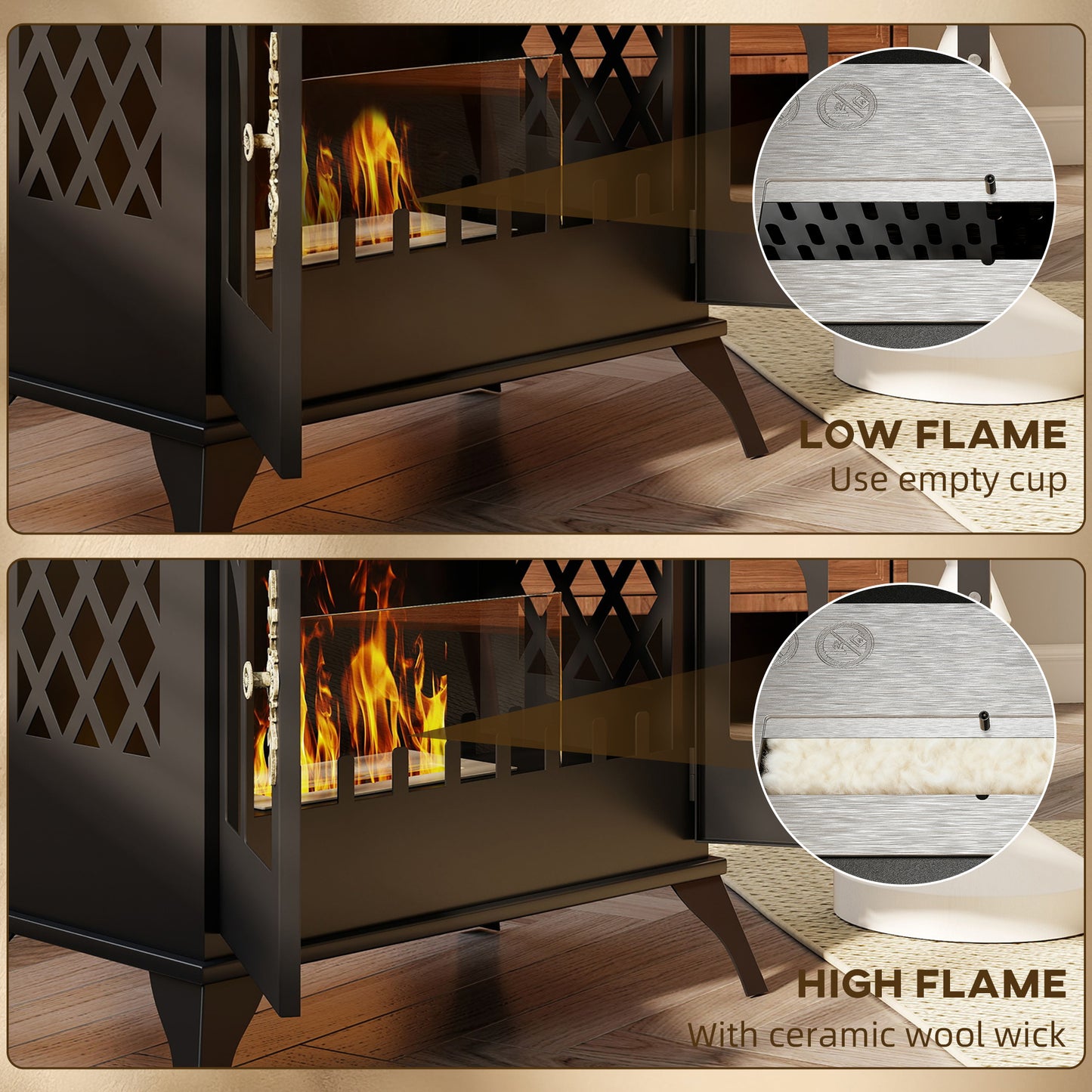22" Bio Ethanol Fireplace Stove, Ethanol Fire Burner with Door