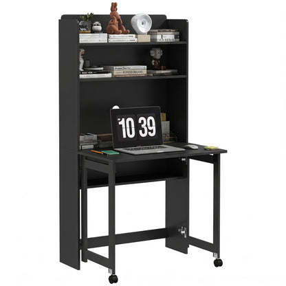 Writing Desk with Foldable Desktop for Bedroom, Home Office, Black