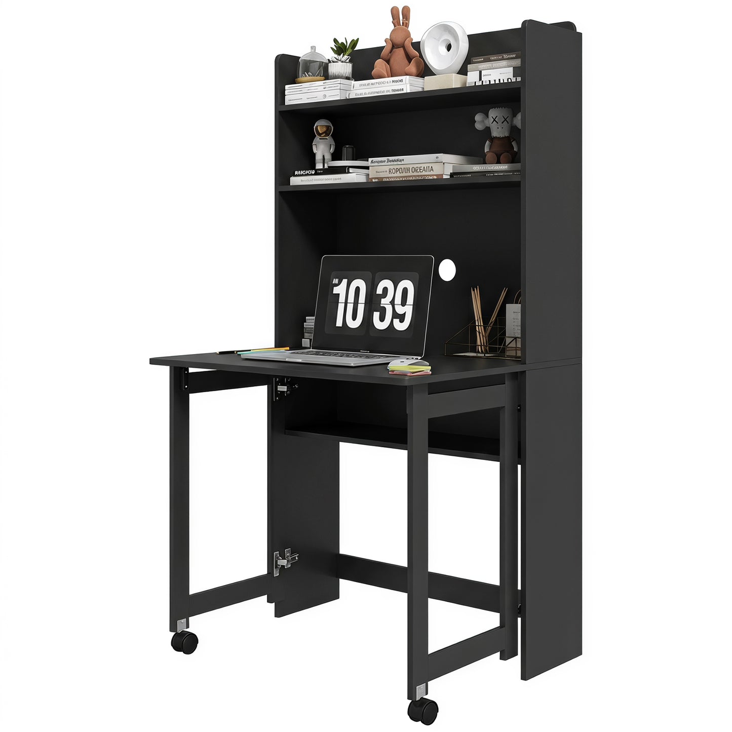 Writing Desk with Foldable Desktop for Bedroom, Home Office, Black