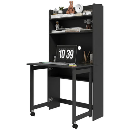 Writing Desk with Foldable Desktop for Bedroom, Home Office, Black