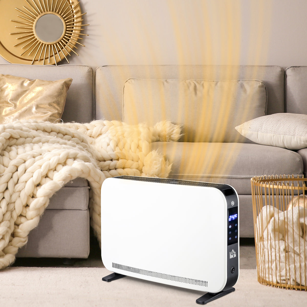 Portable Convector Heater with 24H Timer Adjustable Temperature White