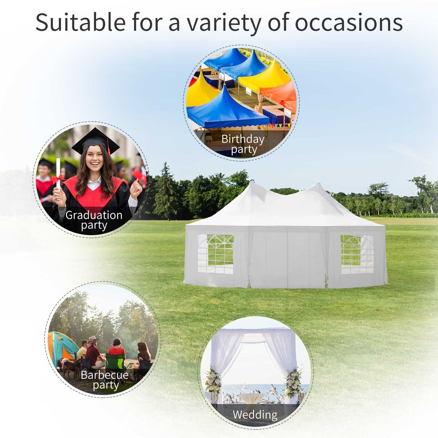 Outsunny 6.8x5M Octagonal Marquee, Heavy Duty Gazebo with Sides and 2 Doors, Party Tent Event Shelter, White