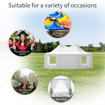 Outsunny 6.8x5M Octagonal Marquee, Heavy Duty Gazebo with Sides and 2 Doors, Party Tent Event Shelter, White