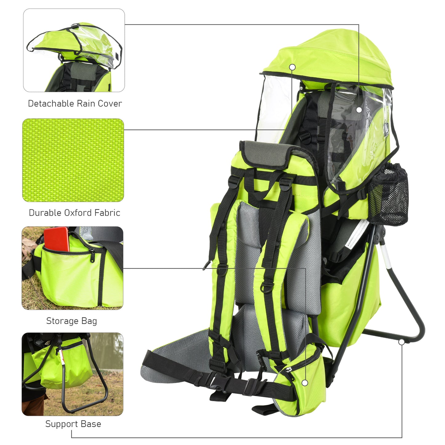 Baby Hiking Backpack Carrier w/ Detachable Rain Cover for Toddlers Green