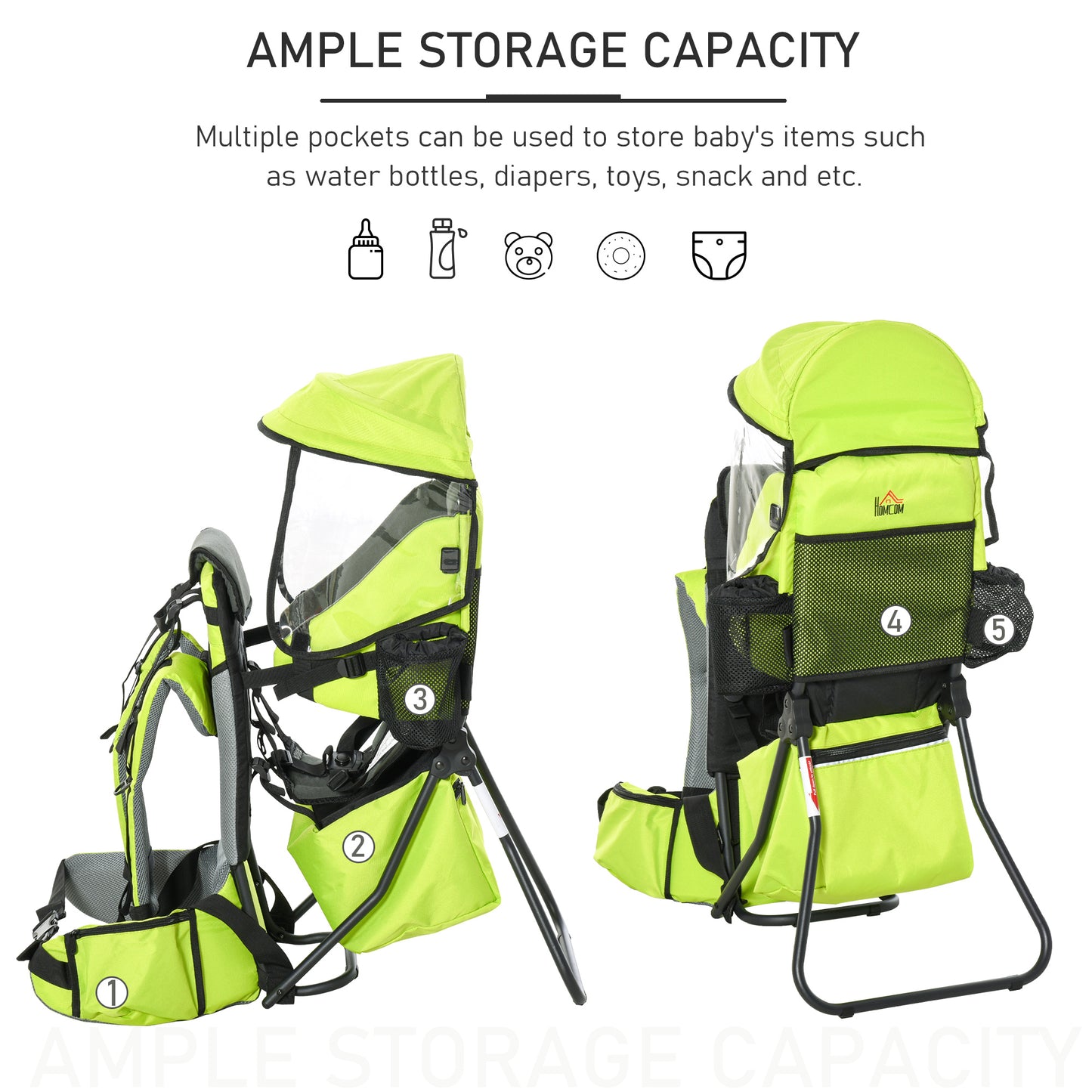 Baby Hiking Backpack Carrier w/ Detachable Rain Cover for Toddlers Green