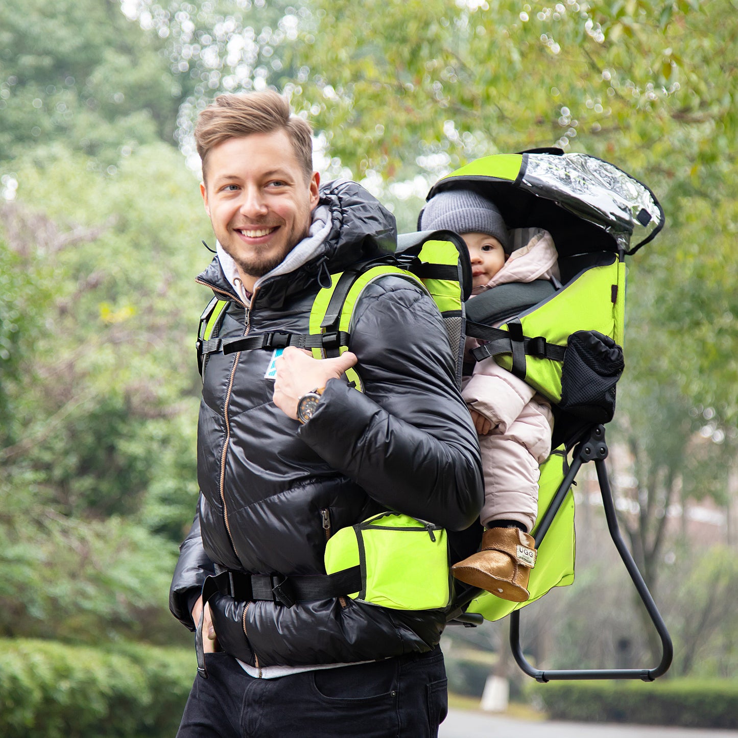 Baby Hiking Backpack Carrier w/ Detachable Rain Cover for Toddlers Green