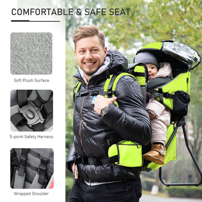 Baby Hiking Backpack Carrier w/ Detachable Rain Cover for Toddlers Green