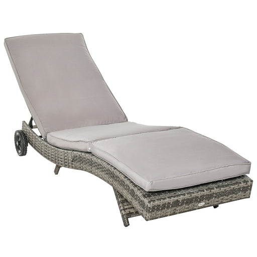 Patio Wicker Chaise Lounge Chair, Outdoor PE Rattan Sun lounger with Adjustable Backrest and 2 Wheels
