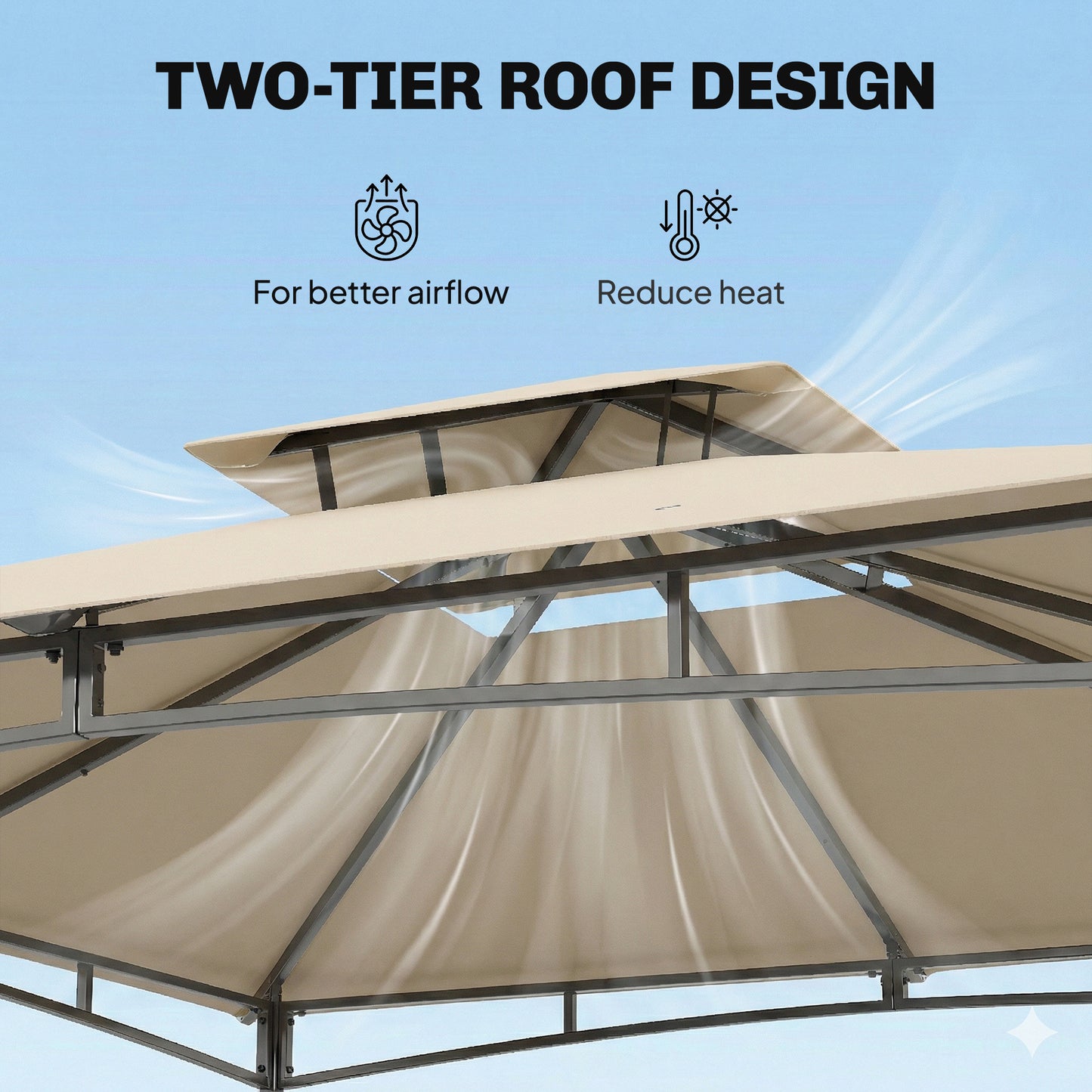 Outsunny 3 x 3 m Gazebo, Outdoor Gazebo Canopy with 2-Tier Roof, Khaki