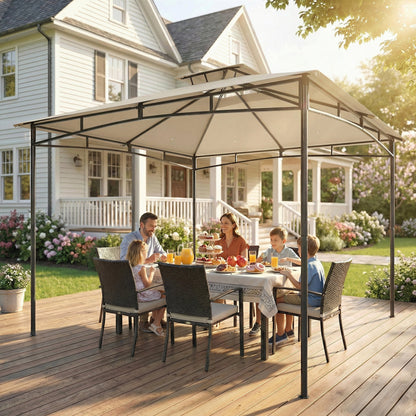 Outsunny 3 x 3 m Gazebo, Outdoor Gazebo Canopy with 2-Tier Roof, Khaki