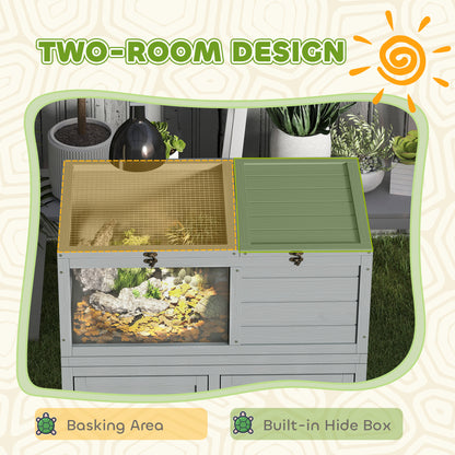 PawHut Tortoise House with Storage Cabinet, Lamp Holder, Openable Top