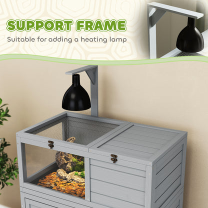 PawHut Tortoise House with Storage Cabinet, Lamp Holder, Openable Top