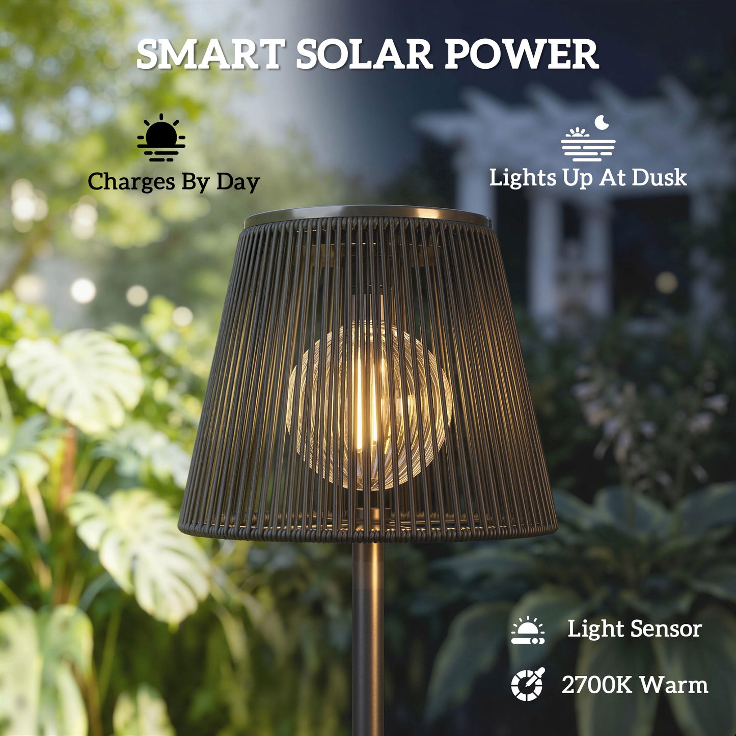 Outdoor Solar Floor Lamp, Rechargeable Floor Lamp, Black