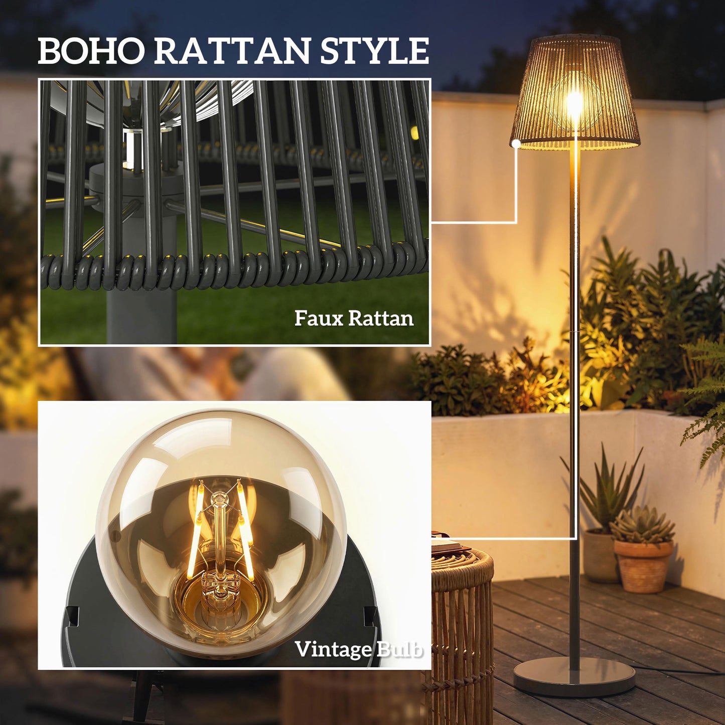 Outdoor Solar Floor Lamp, Rechargeable Floor Lamp, Black