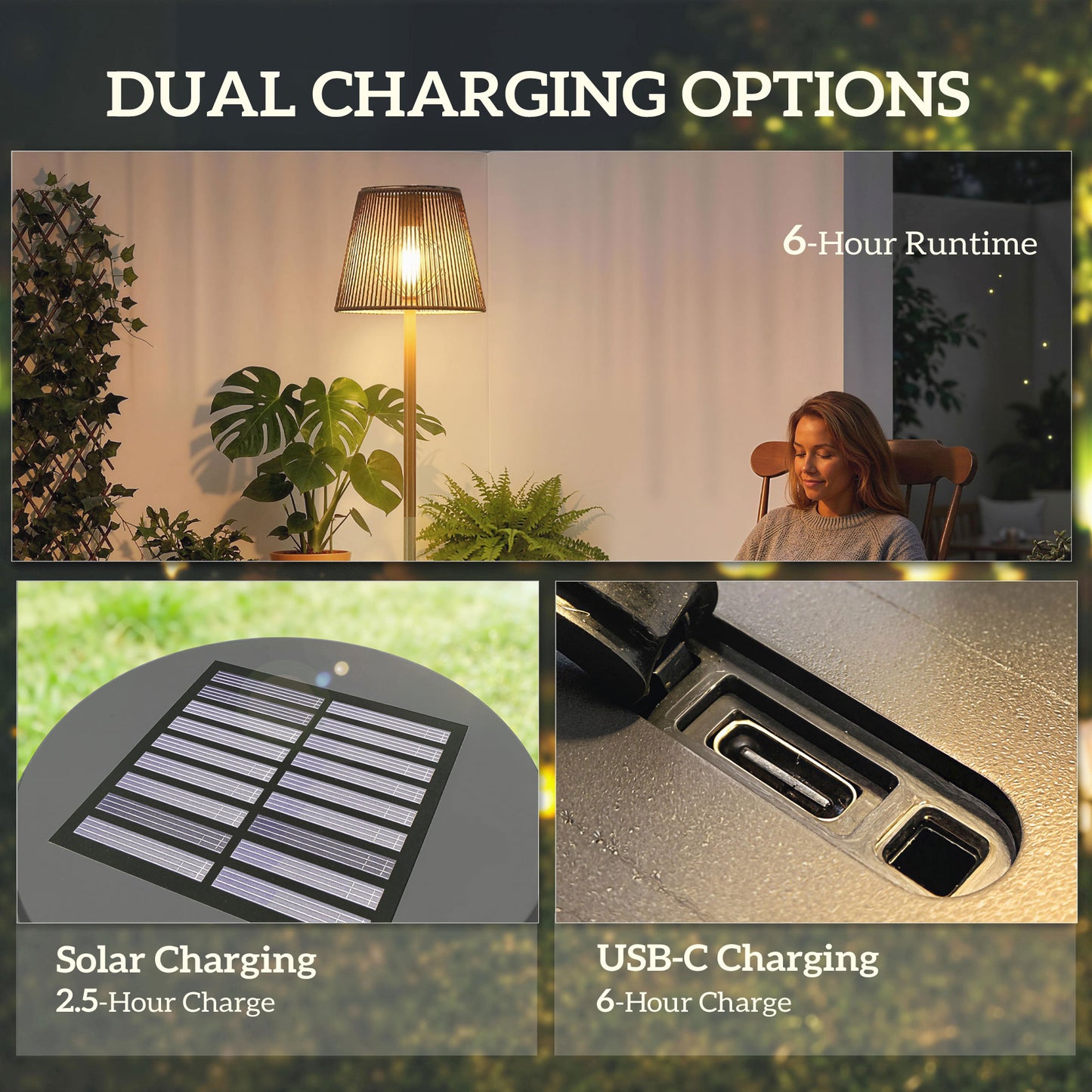 Outdoor Solar Floor Lamp, Rechargeable Floor Lamp, Black