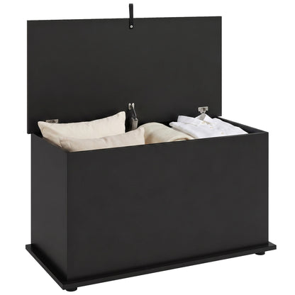 Storage Chest with Safety Hinged Lid, 102L Storage Box, Black
