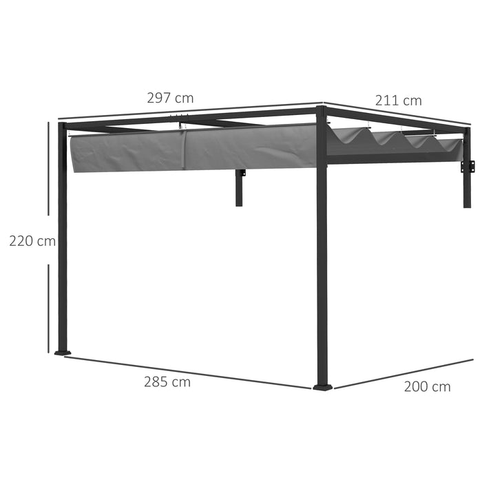 2 x 3(m) Lean To Pergola, Metal Pergola with Retractable Roof for Grill, Garden, Patio, Deck