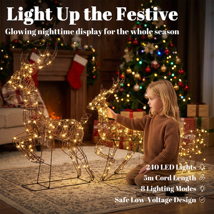 3-Piece Christmas Lighted Reindeer and Sleigh Set for Outdoor