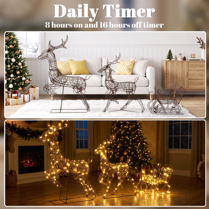 3-Piece Christmas Lighted Reindeer and Sleigh Set for Outdoor