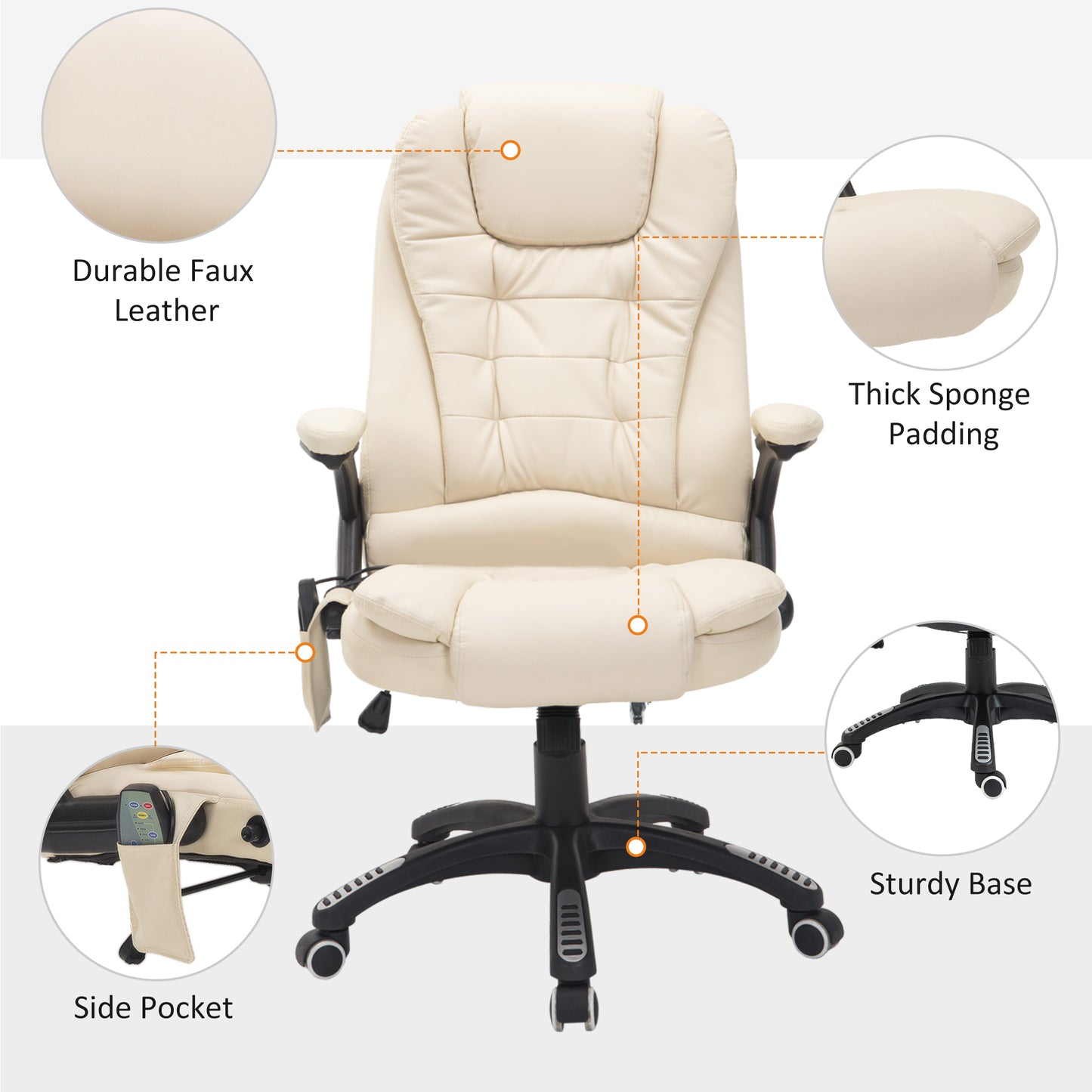 Heated Vibrating Massage Office Chair with Reclining Function, Beige