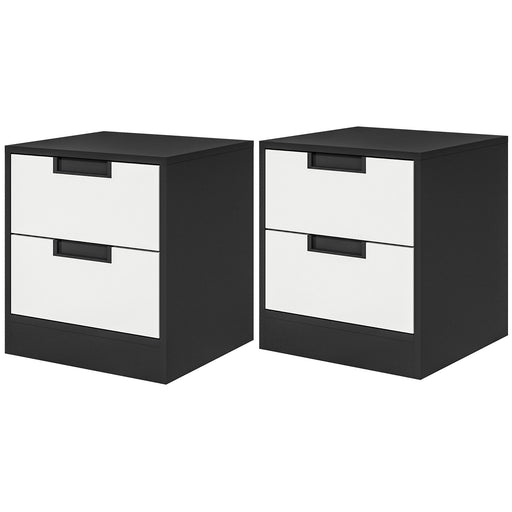 Bedside Tables Set of 2, Nightstands with 2 Drawers, Modern Bedside Cabinets with Storage for Bedroom, Living Room, White and Black