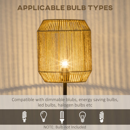 Farmhouse Standing Lamp, Floor Lamps with Hand Woven Rattan Lampshade for Living Room