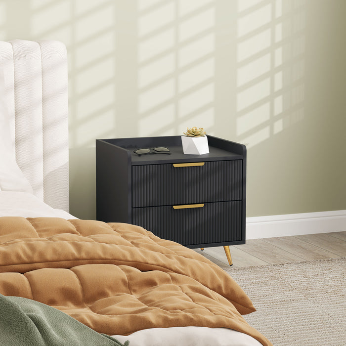 Bedside Table with 2 Drawers for Bedroom, Living Room, Black