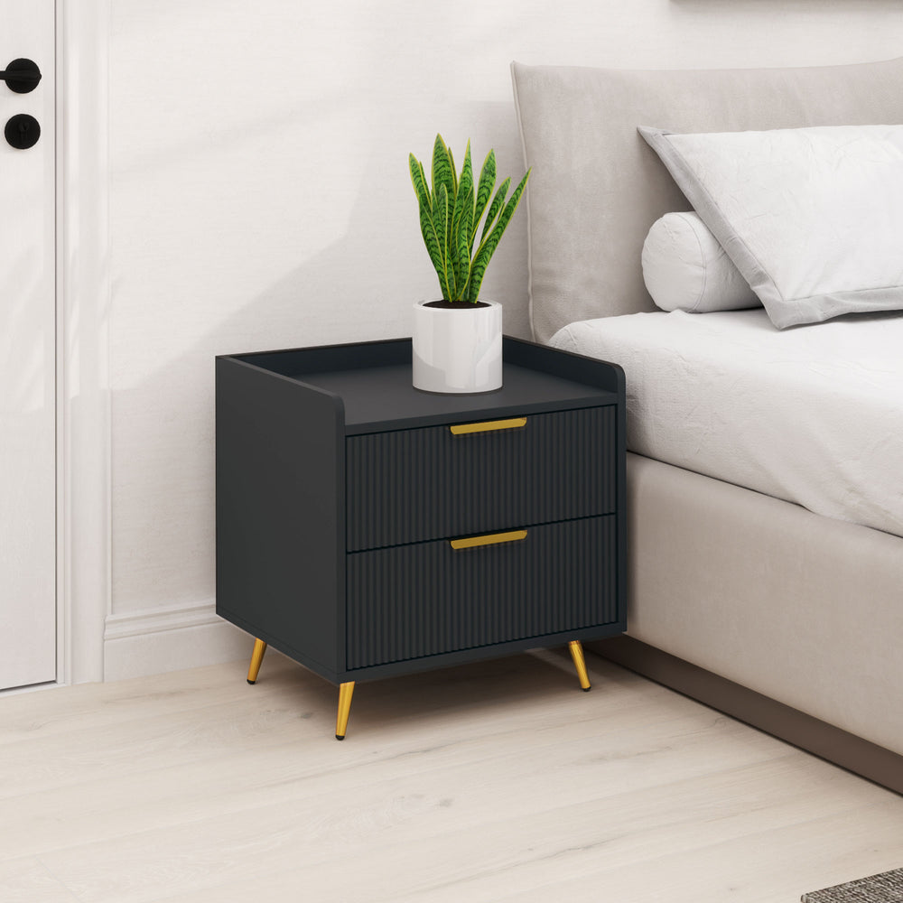 Bedside Table with 2 Drawers for Bedroom, Living Room, Black