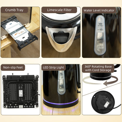 4 Slice Wide Slot Toaster and 1.7L Rapid Boil Kettle Set, Black