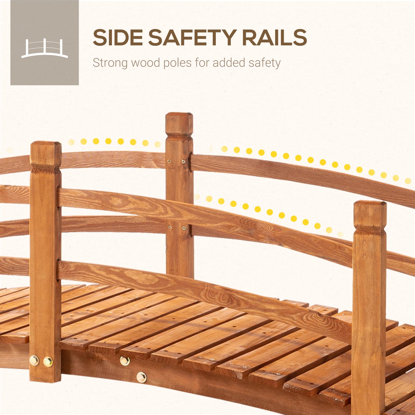 Wooden Garden Bridge with Safety Railings, Classic Arc Footbridge