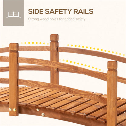 Wooden Garden Bridge with Safety Railings, Classic Arc Footbridge