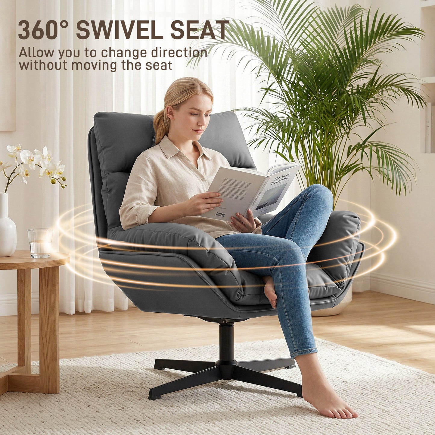 Accent Chair with 360 Swivel Dark Grey