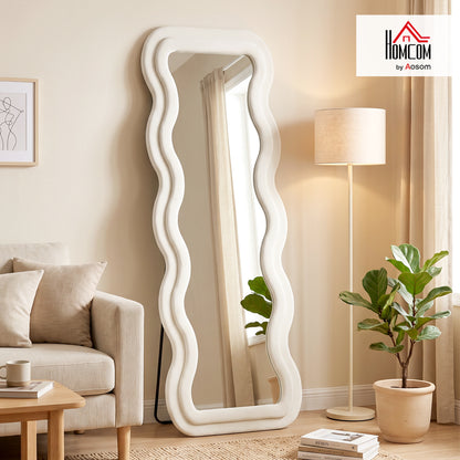 Full Length Mirror, 160 x 60 cm Velvet Wall Standing Mirror, Cream